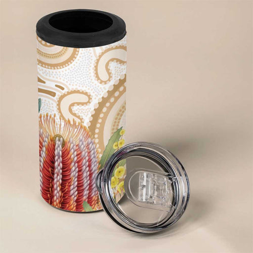Australia Banksia 4 in 1 Can Cooler Tumbler Aussie Native Flowers Indigenous Art - Aussie Hoodie