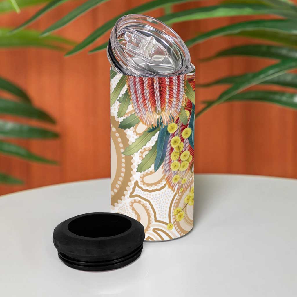 Australia Banksia 4 in 1 Can Cooler Tumbler Aussie Native Flowers Indigenous Art - Aussie Hoodie