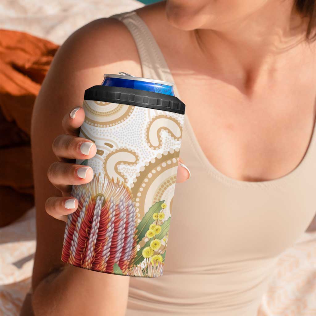 Australia Banksia 4 in 1 Can Cooler Tumbler Aussie Native Flowers Indigenous Art - Aussie Hoodie