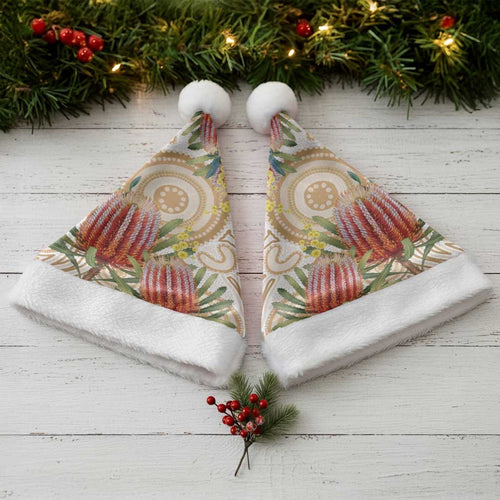Australia Banksia Christmas Santa Hat Aussie Native Flowers Indigenous Art - Aussie Hoodie