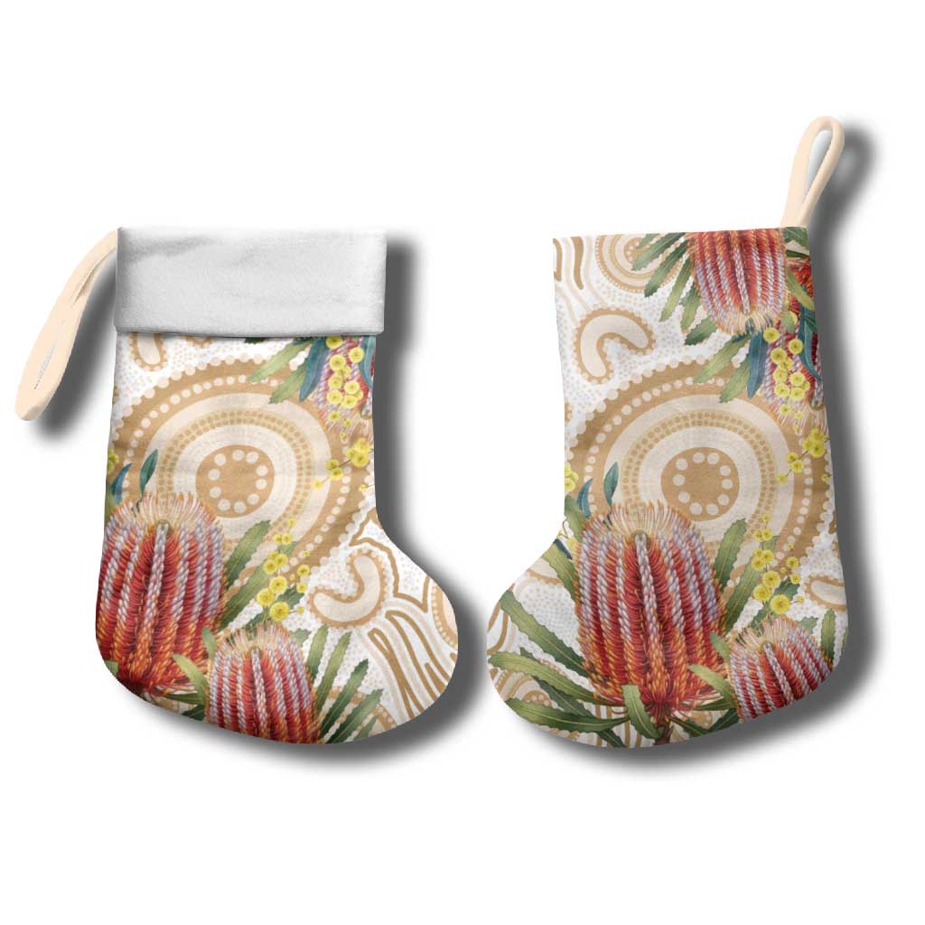Australia Banksia Christmas Stocking Aussie Native Flowers Indigenous Art - Aussie Hoodie