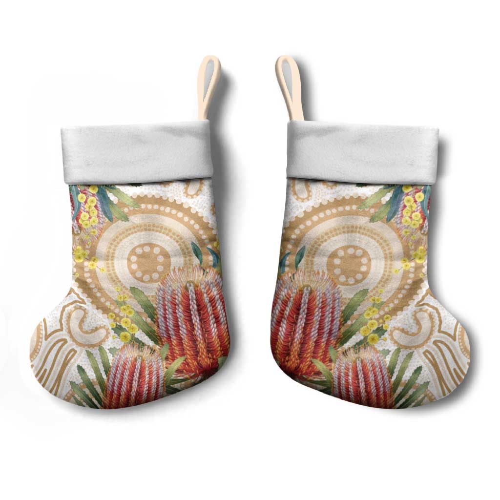 Australia Banksia Christmas Stocking Aussie Native Flowers Indigenous Art - Aussie Hoodie