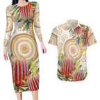 Australia Banksia Couples Matching Long Sleeve Bodycon Dress and Hawaiian Shirt Aussie Native Flowers Indigenous Art - Aussie Hoodie