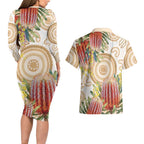 Australia Banksia Couples Matching Long Sleeve Bodycon Dress and Hawaiian Shirt Aussie Native Flowers Indigenous Art - Aussie Hoodie