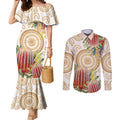Australia Banksia Couples Matching Mermaid Dress and Long Sleeve Button Shirt Aussie Native Flowers Indigenous Art - Aussie Hoodie
