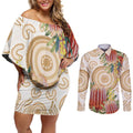 Australia Banksia Couples Matching Off Shoulder Short Dress and Long Sleeve Button Shirt Aussie Native Flowers Indigenous Art - Aussie Hoodie