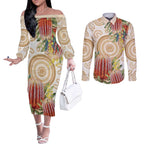 Australia Banksia Couples Matching Off The Shoulder Long Sleeve Dress and Long Sleeve Button Shirt Aussie Native Flowers Indigenous Art - Aussie Hoodie