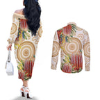 Australia Banksia Couples Matching Off The Shoulder Long Sleeve Dress and Long Sleeve Button Shirt Aussie Native Flowers Indigenous Art - Aussie Hoodie