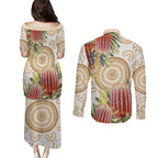 Australia Banksia Couples Matching Puletasi and Long Sleeve Button Shirt Aussie Native Flowers Indigenous Art - Aussie Hoodie