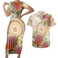 Australia Banksia Couples Matching Short Sleeve Bodycon Dress and Hawaiian Shirt Aussie Native Flowers Indigenous Art - Aussie Hoodie