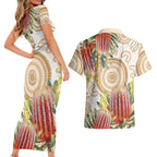 Australia Banksia Couples Matching Short Sleeve Bodycon Dress and Hawaiian Shirt Aussie Native Flowers Indigenous Art - Aussie Hoodie