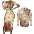 Australia Banksia Couples Matching Short Sleeve Bodycon Dress and Long Sleeve Button Shirt Aussie Native Flowers Indigenous Art - Aussie Hoodie