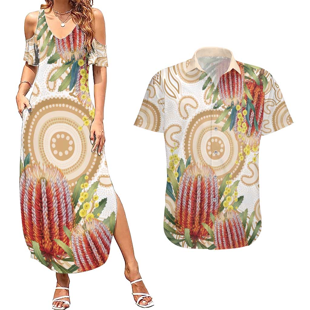 Australia Banksia Couples Matching Summer Maxi Dress and Hawaiian Shirt Aussie Native Flowers Indigenous Art - Aussie Hoodie
