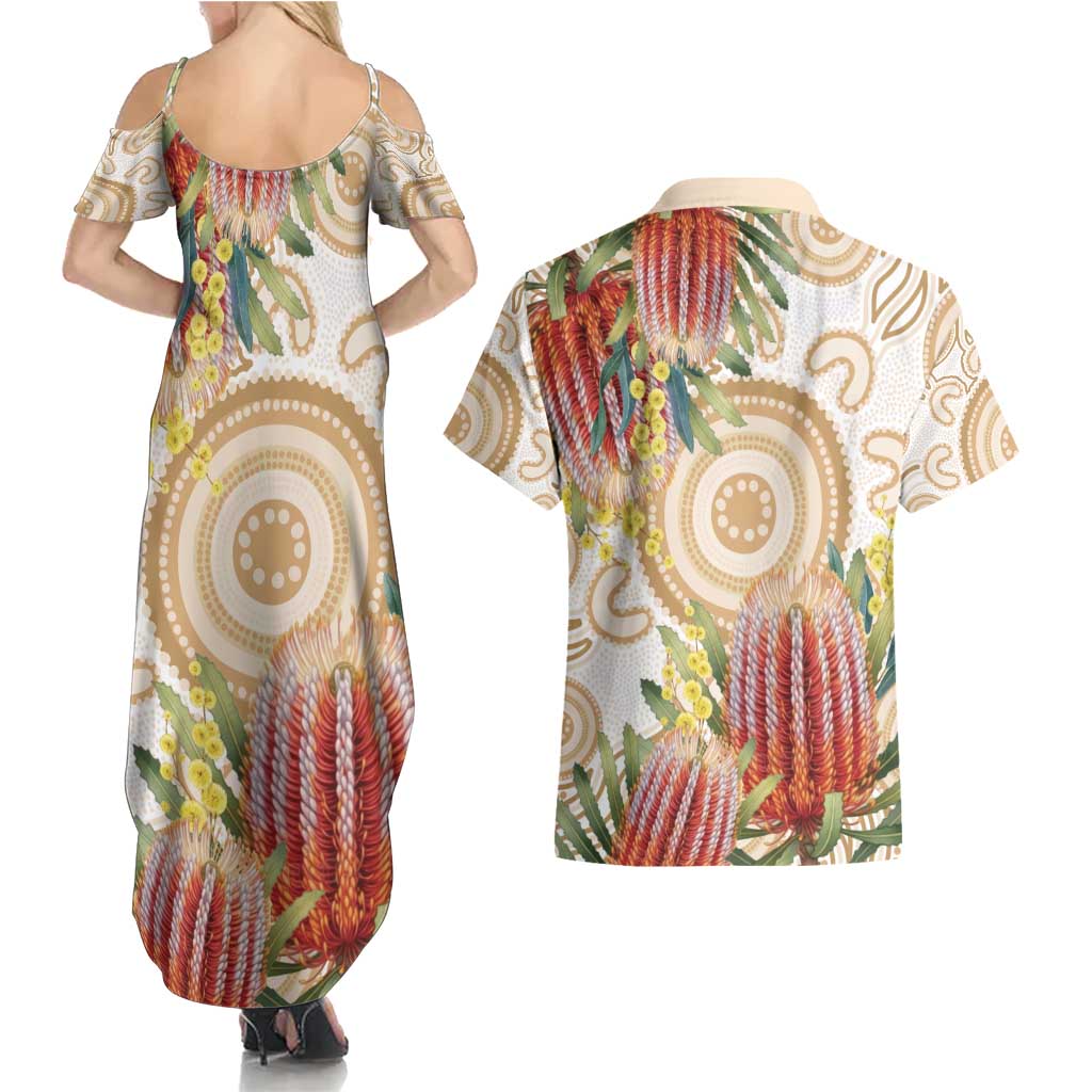 Australia Banksia Couples Matching Summer Maxi Dress and Hawaiian Shirt Aussie Native Flowers Indigenous Art - Aussie Hoodie