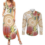 Australia Banksia Couples Matching Summer Maxi Dress and Long Sleeve Button Shirt Aussie Native Flowers Indigenous Art - Aussie Hoodie