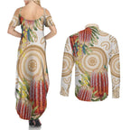 Australia Banksia Couples Matching Summer Maxi Dress and Long Sleeve Button Shirt Aussie Native Flowers Indigenous Art - Aussie Hoodie