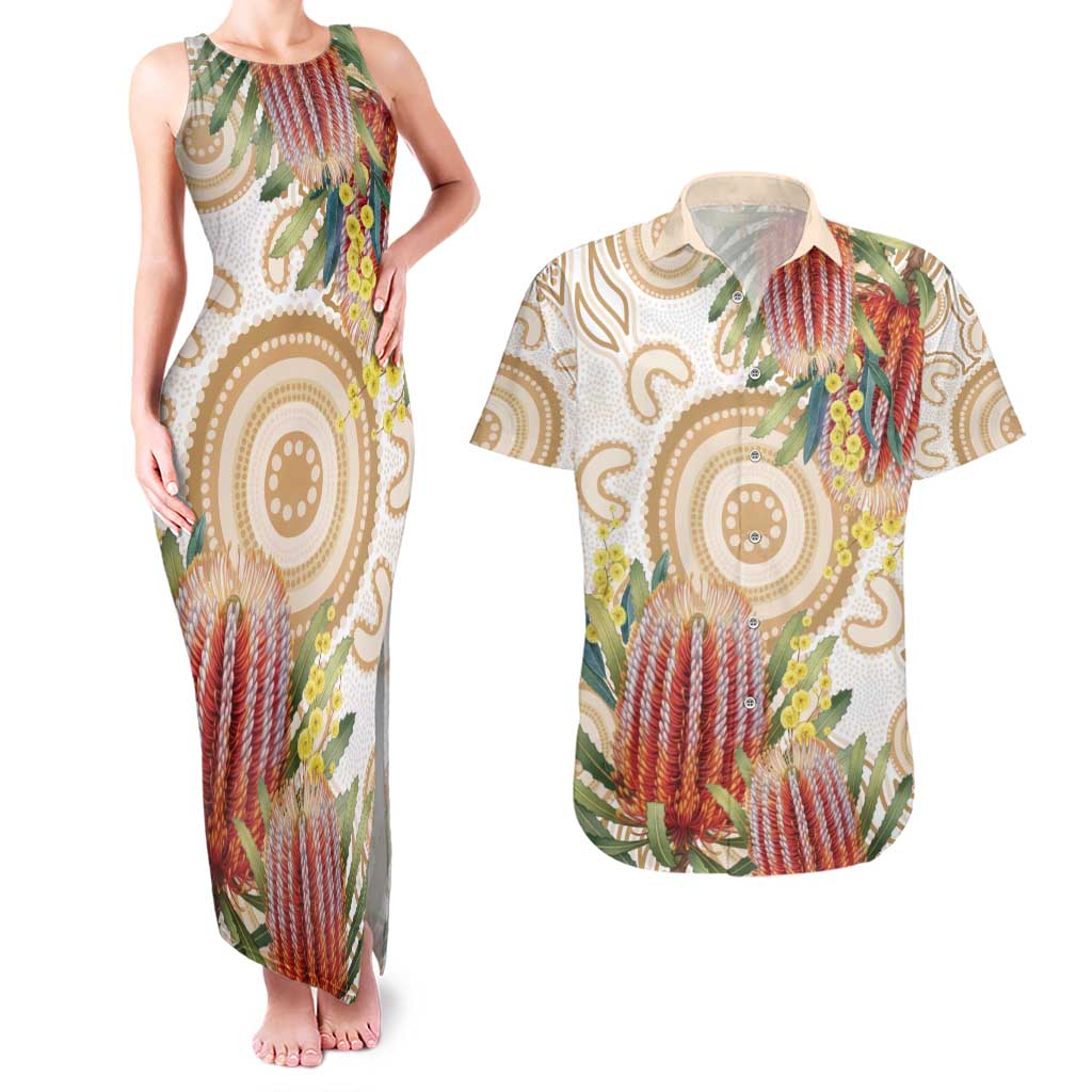 Australia Banksia Couples Matching Tank Maxi Dress and Hawaiian Shirt Aussie Native Flowers Indigenous Art - Aussie Hoodie