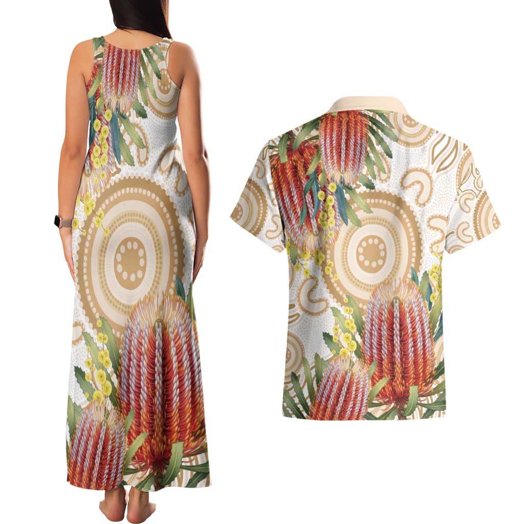 Australia Banksia Couples Matching Tank Maxi Dress and Hawaiian Shirt Aussie Native Flowers Indigenous Art - Aussie Hoodie