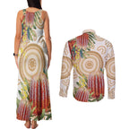 Australia Banksia Couples Matching Tank Maxi Dress and Long Sleeve Button Shirt Aussie Native Flowers Indigenous Art - Aussie Hoodie