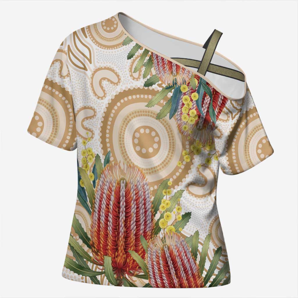 Australia Banksia Cross Shoulder Shirt Aussie Native Flowers Indigenous Art - Aussie Hoodie