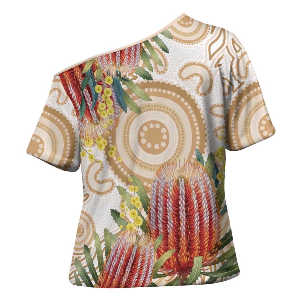 Australia Banksia Cross Shoulder Shirt Aussie Native Flowers Indigenous Art - Aussie Hoodie