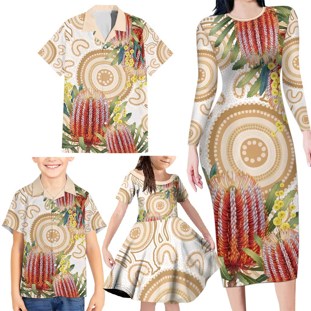 Australia Banksia Family Matching Long Sleeve Bodycon Dress and Hawaiian Shirt Aussie Native Flowers Indigenous Art - Aussie Hoodie