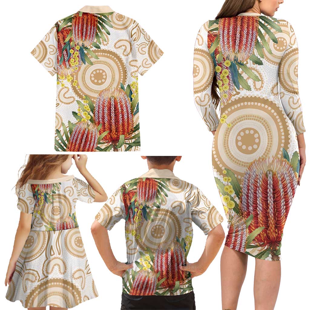 Australia Banksia Family Matching Long Sleeve Bodycon Dress and Hawaiian Shirt Aussie Native Flowers Indigenous Art - Aussie Hoodie