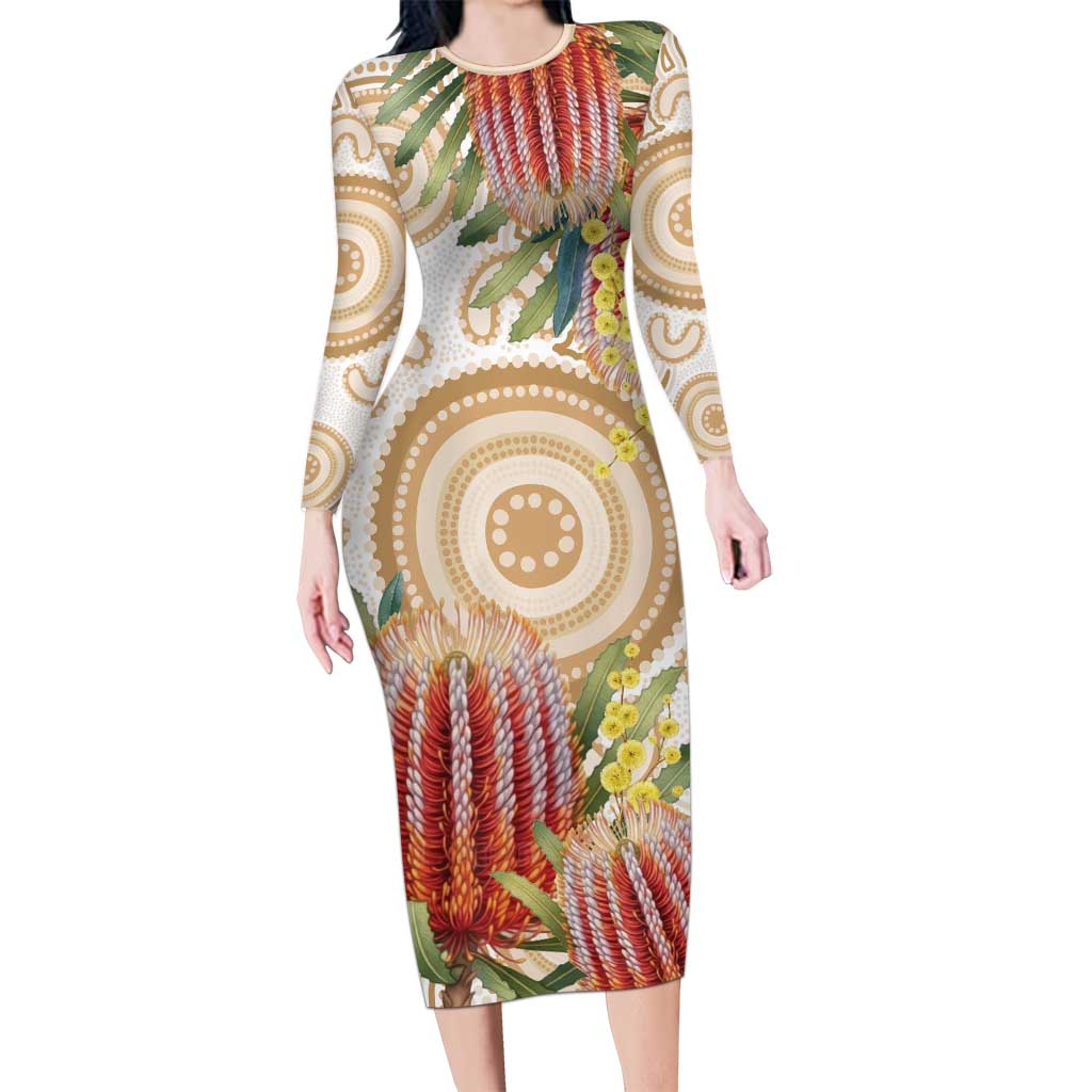 Australia Banksia Family Matching Long Sleeve Bodycon Dress and Hawaiian Shirt Aussie Native Flowers Indigenous Art - Aussie Hoodie
