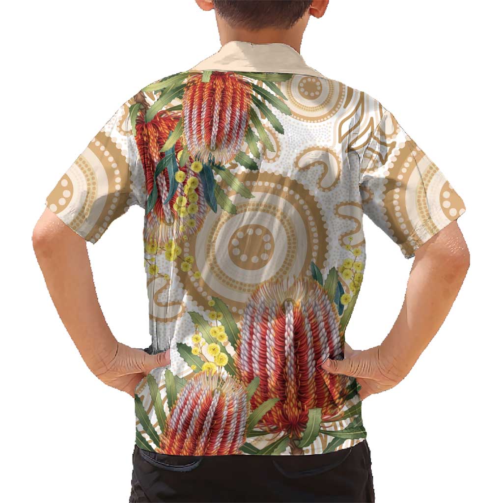 Australia Banksia Family Matching Off The Shoulder Long Sleeve Dress and Hawaiian Shirt Aussie Native Flowers Indigenous Art - Aussie Hoodie
