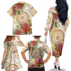 Australia Banksia Family Matching Off The Shoulder Long Sleeve Dress and Hawaiian Shirt Aussie Native Flowers Indigenous Art - Aussie Hoodie