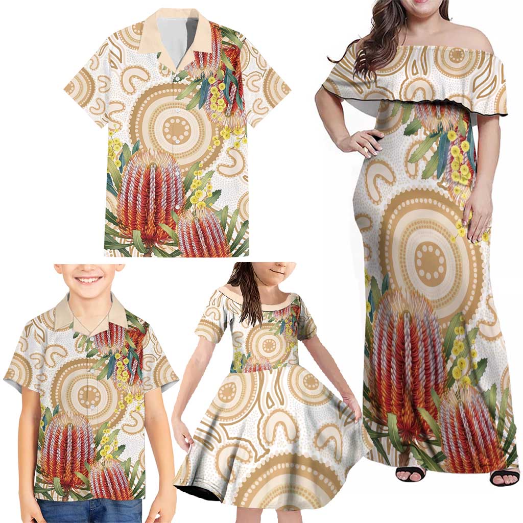 Australia Banksia Family Matching Off Shoulder Maxi Dress and Hawaiian Shirt Aussie Native Flowers Indigenous Art - Aussie Hoodie