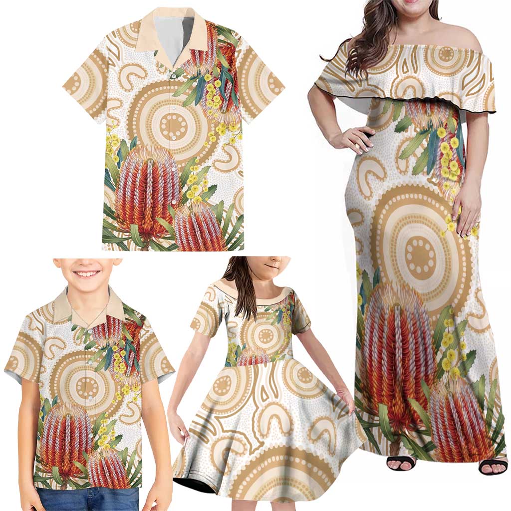 Australia Banksia Family Matching Off Shoulder Maxi Dress and Hawaiian Shirt Aussie Native Flowers Indigenous Art - Aussie Hoodie