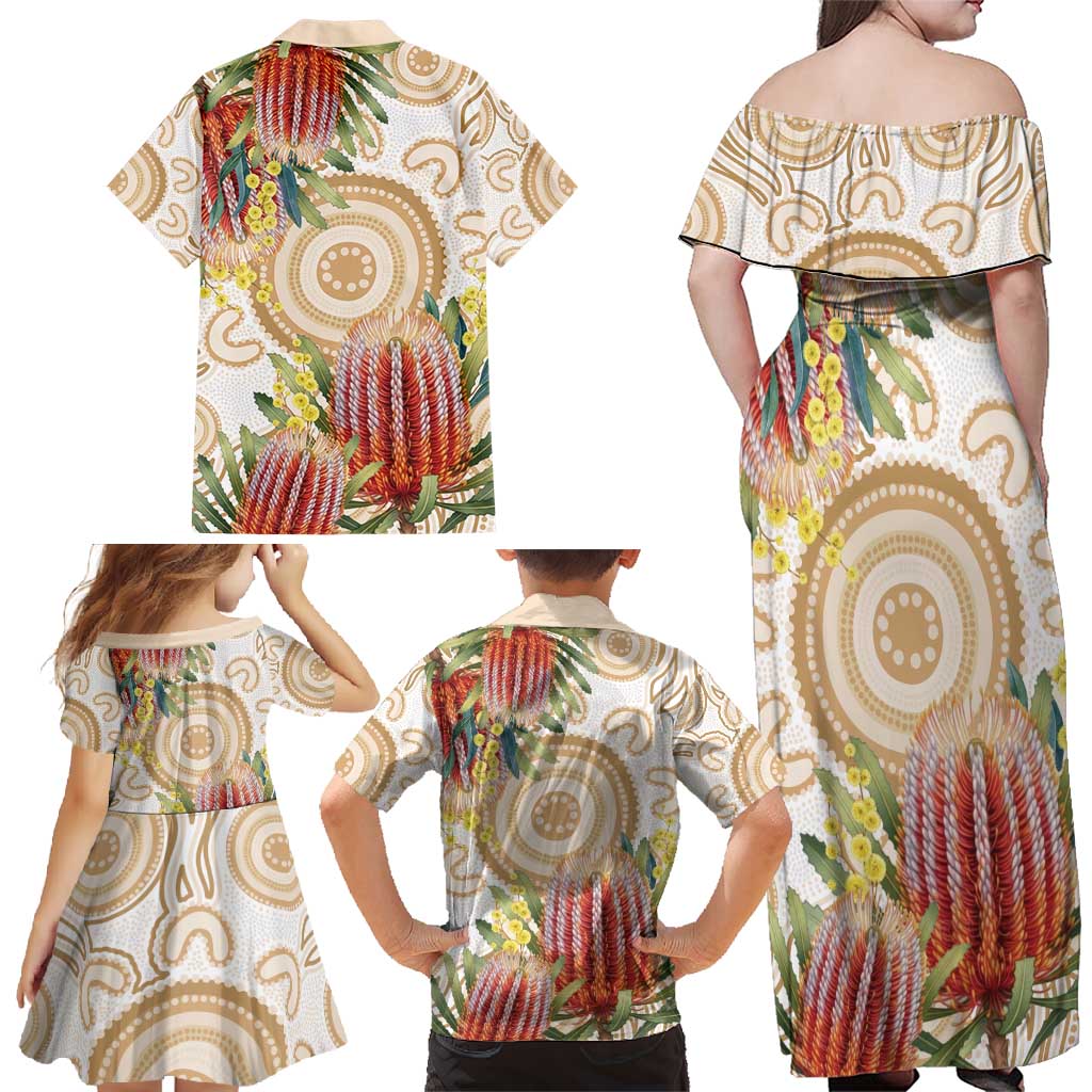Australia Banksia Family Matching Off Shoulder Maxi Dress and Hawaiian Shirt Aussie Native Flowers Indigenous Art - Aussie Hoodie