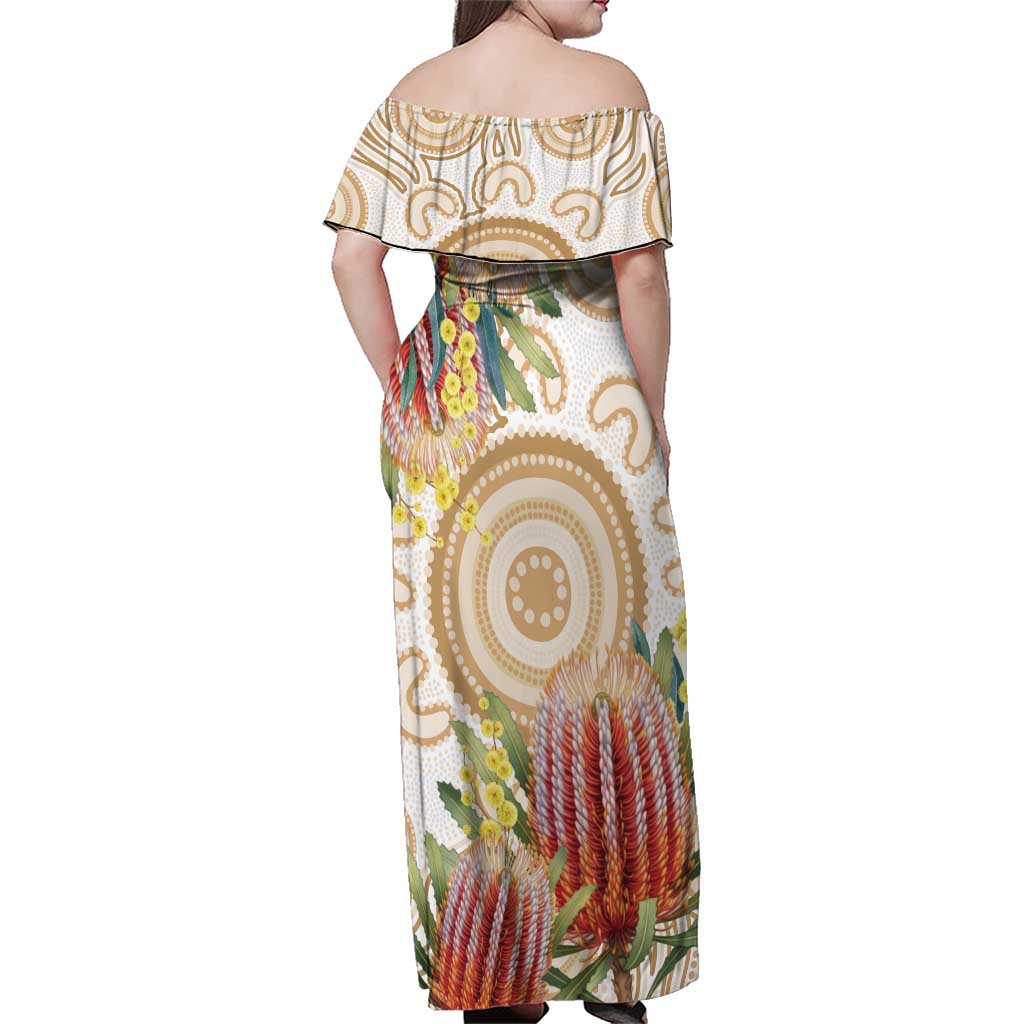Australia Banksia Family Matching Off Shoulder Maxi Dress and Hawaiian Shirt Aussie Native Flowers Indigenous Art - Aussie Hoodie