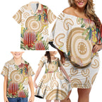 Australia Banksia Family Matching Off Shoulder Short Dress and Hawaiian Shirt Aussie Native Flowers Indigenous Art - Aussie Hoodie