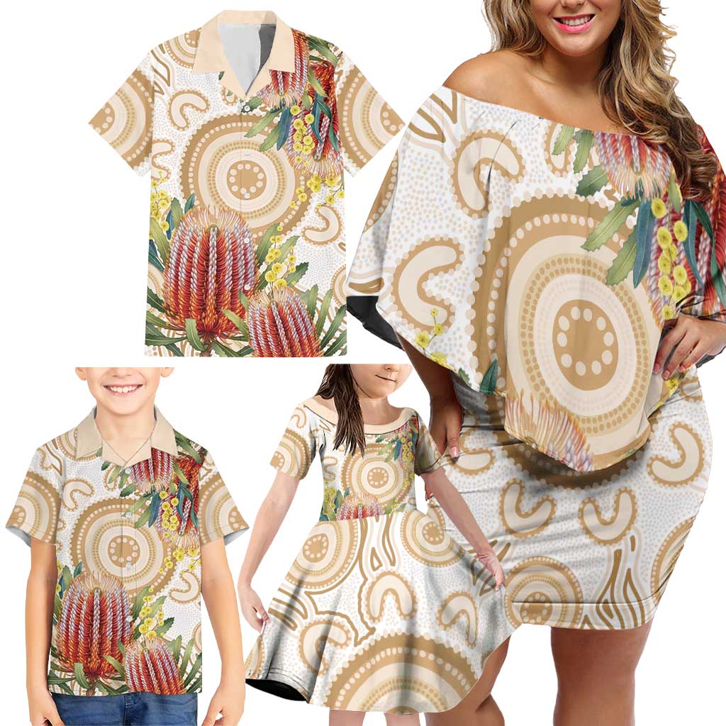 Australia Banksia Family Matching Off Shoulder Short Dress and Hawaiian Shirt Aussie Native Flowers Indigenous Art - Aussie Hoodie