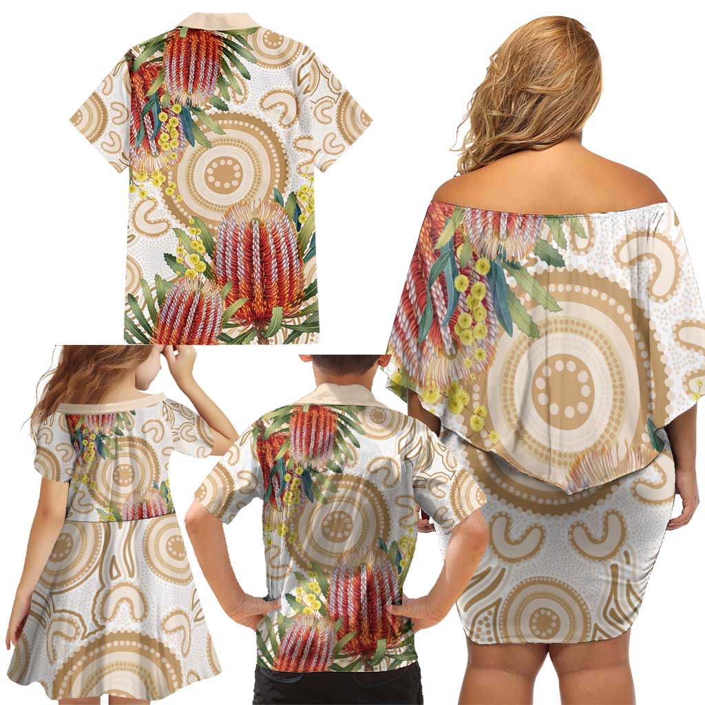 Australia Banksia Family Matching Off Shoulder Short Dress and Hawaiian Shirt Aussie Native Flowers Indigenous Art - Aussie Hoodie
