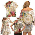 Australia Banksia Family Matching Off Shoulder Short Dress and Hawaiian Shirt Aussie Native Flowers Indigenous Art - Aussie Hoodie