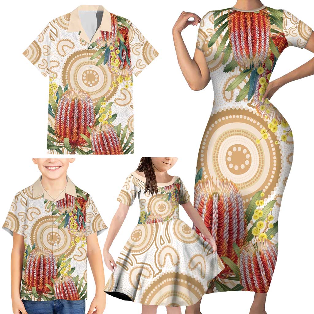 Australia Banksia Family Matching Short Sleeve Bodycon Dress and Hawaiian Shirt Aussie Native Flowers Indigenous Art - Aussie Hoodie