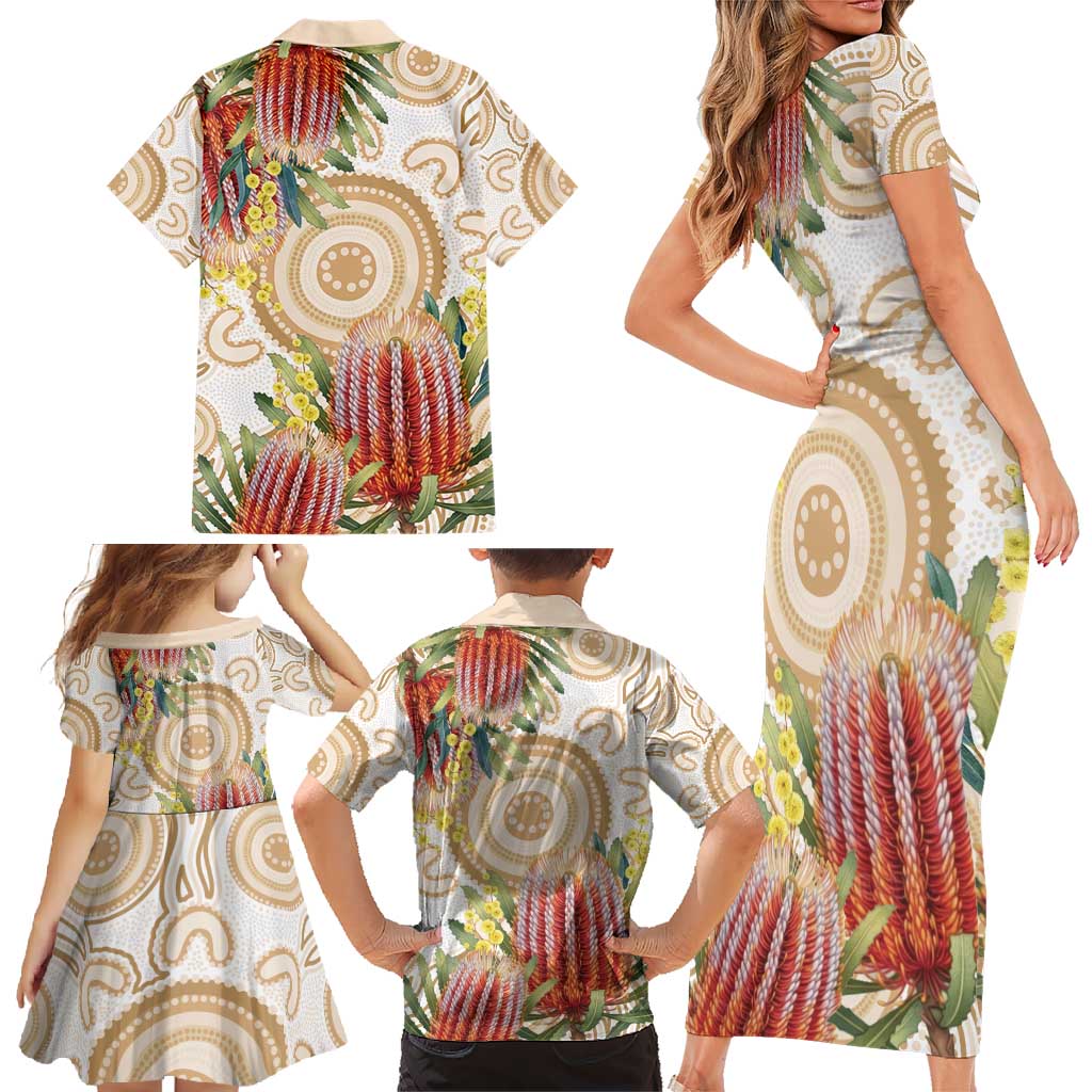 Australia Banksia Family Matching Short Sleeve Bodycon Dress and Hawaiian Shirt Aussie Native Flowers Indigenous Art - Aussie Hoodie