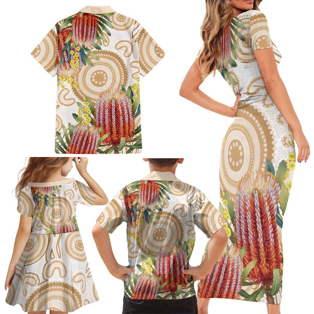 Australia Banksia Family Matching Short Sleeve Bodycon Dress and Hawaiian Shirt Aussie Native Flowers Indigenous Art - Aussie Hoodie