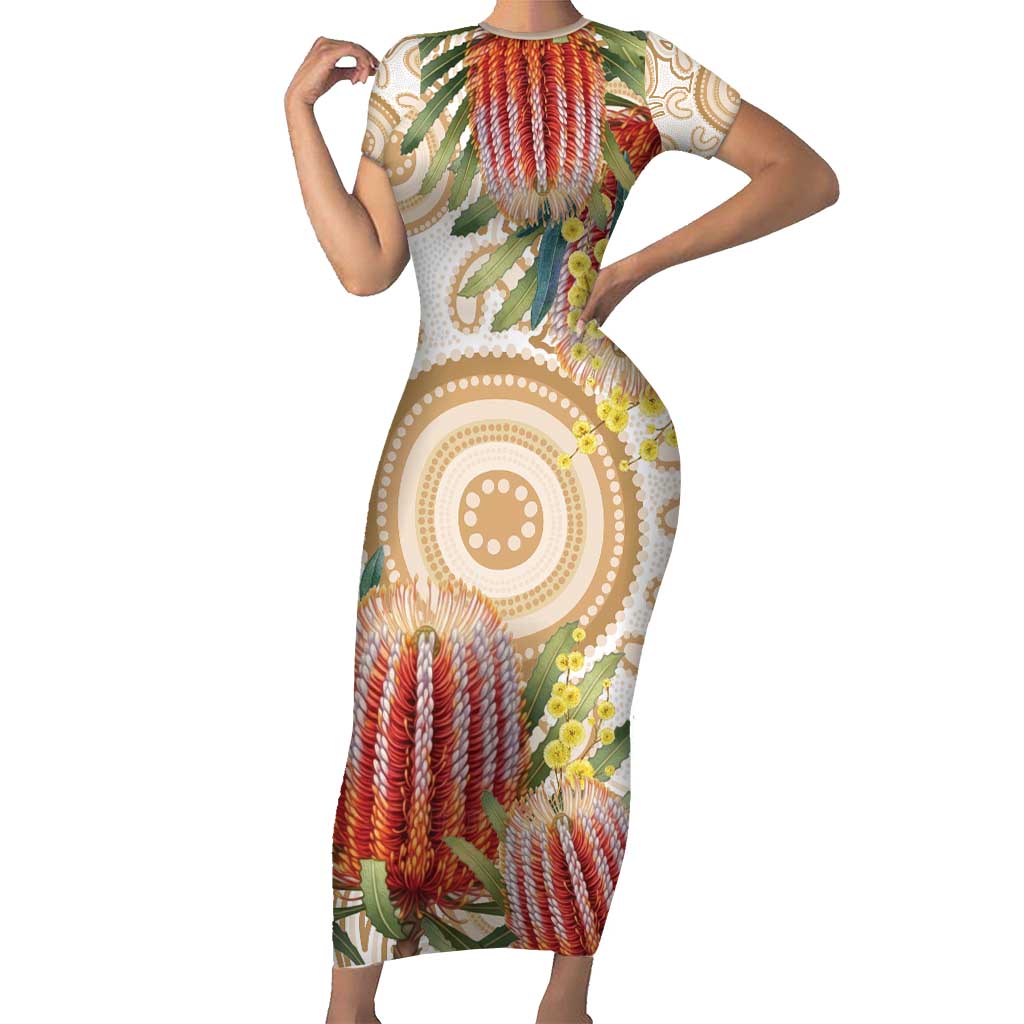 Australia Banksia Family Matching Short Sleeve Bodycon Dress and Hawaiian Shirt Aussie Native Flowers Indigenous Art - Aussie Hoodie