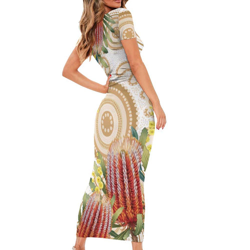 Australia Banksia Family Matching Short Sleeve Bodycon Dress and Hawaiian Shirt Aussie Native Flowers Indigenous Art - Aussie Hoodie
