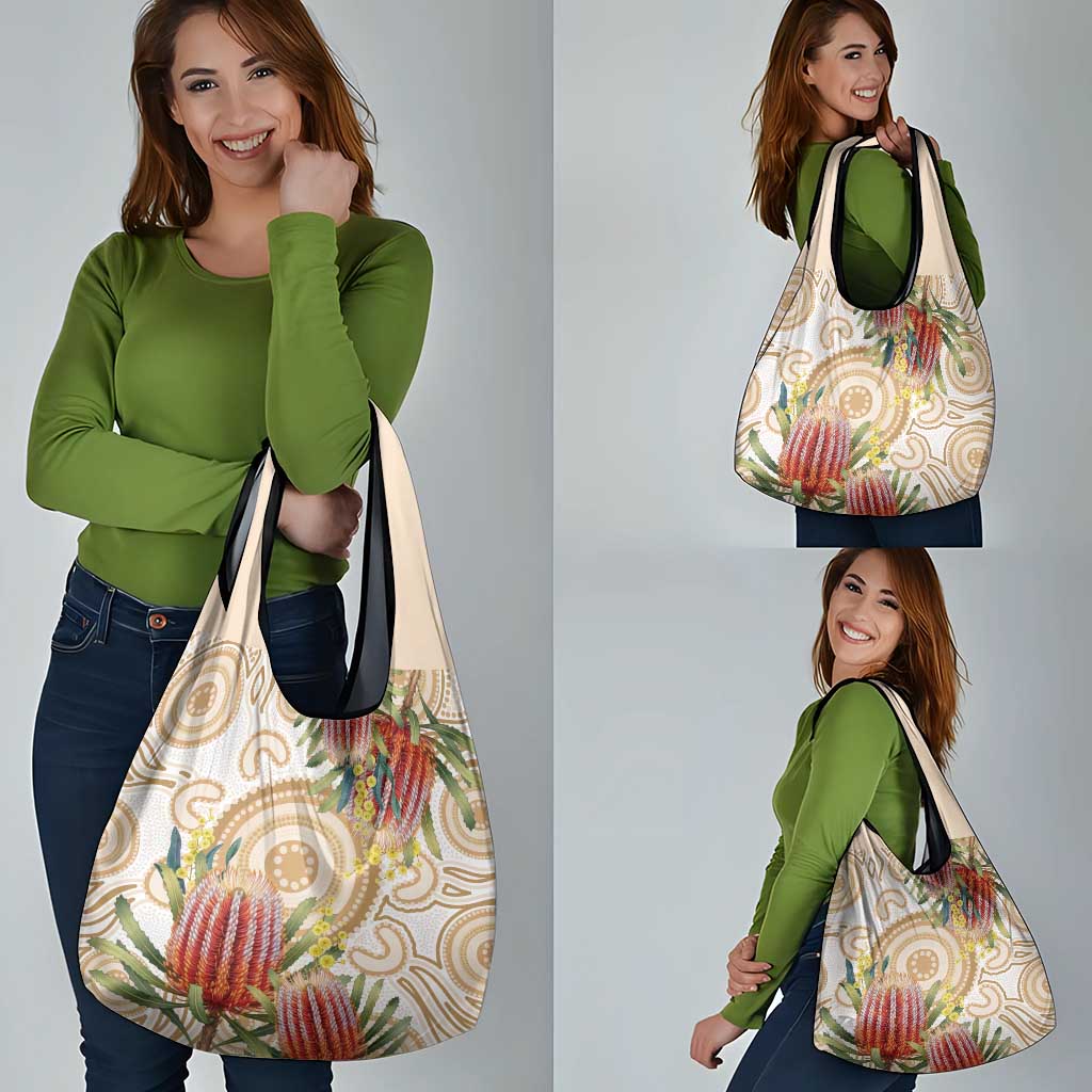 Australia Banksia Grocery Bag Aussie Native Flowers Indigenous Art - Aussie Hoodie