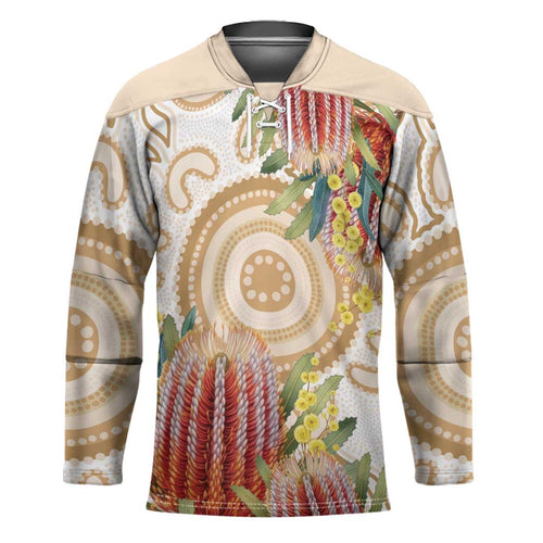 Australia Banksia Hockey Jersey Aussie Native Flowers Indigenous Art - Aussie Hoodie