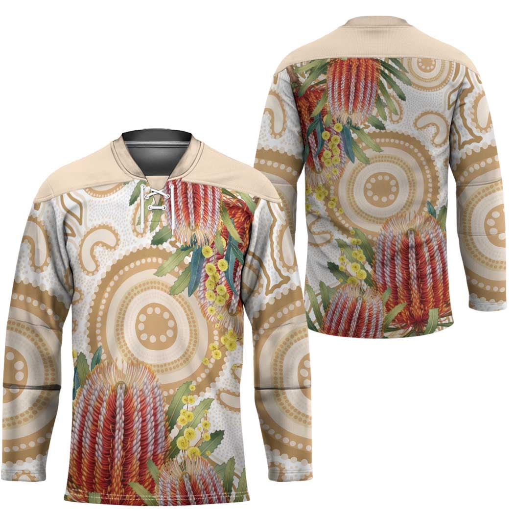 Australia Banksia Hockey Jersey Aussie Native Flowers Indigenous Art - Aussie Hoodie