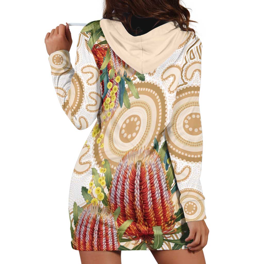 Australia Banksia Hoodie Dress Aussie Native Flowers Indigenous Art - Aussie Hoodie