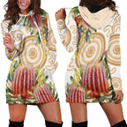 Australia Banksia Hoodie Dress Aussie Native Flowers Indigenous Art - Aussie Hoodie