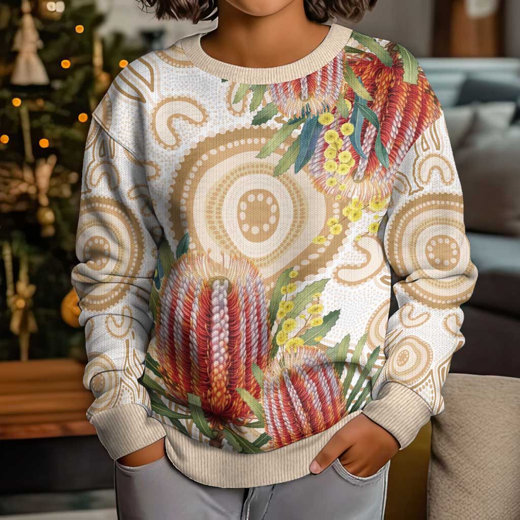 Australia Banksia Kid Ugly Christmas Sweater Aussie Native Flowers Indigenous Art - Aussie Hoodie