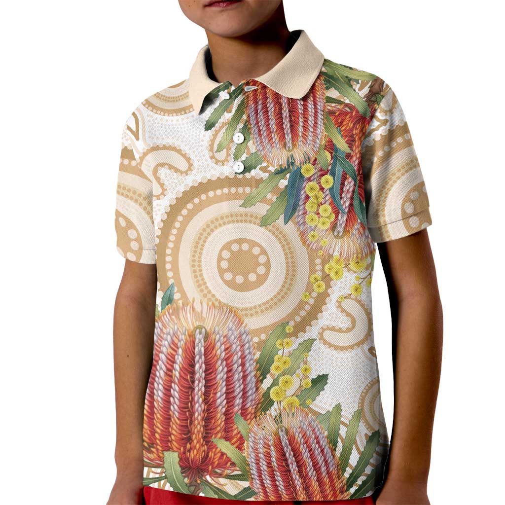 Australia Banksia Kid Polo Shirt Aussie Native Flowers Indigenous Art - Aussie Hoodie